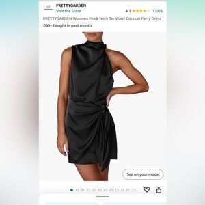 PRETTYGARDEN Women’s Mock Neck Tie Waist Cocktail Party Dress